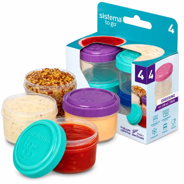 Sistema To Go Dressing Pots 4 Pack 35ml Reusable Sauce Containers BPA Free