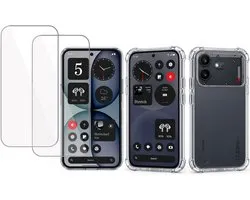 Hoesje met 2x Screenprotector - Geschikt voor Nothing Phone (4b) - Extreme Shockproof - Tempered Glass - Siliconen Case - Transparant