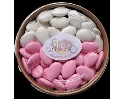 chocolade-dragees - roze-wit - 800 gram doopsuiker - suikerboon - chocoladedragee - doopsuiker