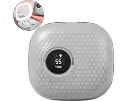 Draagbare elektrische contactlensreiniger met LED-lens, USB-interface, ultrasone en pulsfunctie, grijs.