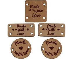 Leren label diverse maten Made with love (5 stuks)