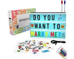 Led Light Box A4 Color Changing with 400 Letters & Emojis, Remote Control & 2 Markers - BONNYCO | Light Box 16 Colors & Programs | Letter Tray New Gifts for Christmas & Birthdays