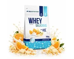 AllNutrition | Delicious | Whey protein | White chocolate orange | 700gr 23 servings | Eiwitshake | Proteïne shake | Eiwitten | Proteïne | Supplement | Mix van (blended) concentraat / isolaat | Nutriworld
