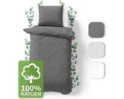 JACOBSON Housse de couette - 135x200 cm + 1 Kussensloop 80x80 cm - 100% coton - avec Fermeture Éclair - Anthracite