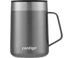 Contingo Streeterville Desk Mug, geïsoleerde roestvrij stalen thermoskoffiebeker met handgreep en deksel, houdt koffie en thee tot 5 uur warm, ideaal voor zowel kantoor als thuis, 410 ml | Sake