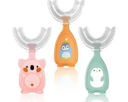 A forma di U per bambini dai 2 ai 6 anni, in morbido silicone alimentare, pulizia a 360°, massaggio gengivale, spazzolino manuale per neonati, senza BPA, confezione da 3, ideale per imparar