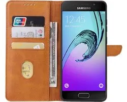 Geschikt voor Samsung Galaxy A3 2016 Telefoonhoesje Kunstleer met Magnetisch lipje en Pasjeshouder Book Case met Klepje - Bruin - Smartphonica geschikt voor Samsung Galaxy A3 (2016)