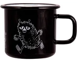 Emaille Mok met Zwart Moomin Personage - Duurzaam Reisbeker