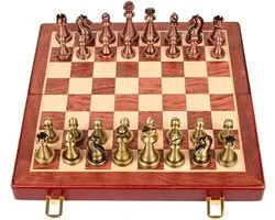 Houten schaakspel Chess Metal Bronze Children's Folding Board Game Special Chess Woondecoratie Gift Schaaksets voor kinderen en volwassenen (Color : Wooden chessboard)