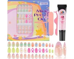 78 Pieces Press Nails for Kids, EBANKU 3 Pack Kid Fake Nail Kit Old Colorful Flower Press Nails for Girls 8-12 Years with Jelly Nail Adhesives & Nail Builder Glue