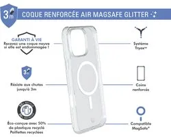 Force Case, Hoesje geschikt voor iPhone 16 Pro - MagSafe AIR Versterkt Tryax System 3M met Glitters, Transparant