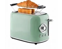 Emerio Retro Broodrooster - 800W Toaster - 2 Sleuven - Broodjeswarmer - 7 Temperatuur instellingen - Kruimellade - TO-133281 Groen