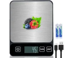 Digital Kitchen Scale, 10 kg, High Accuracy, 1 g, Electronic Kitchen Scale, Stainless Steel, with LCD Display and Tare Function, Professional Kitchen Scale, 6 Units of Measurement, 2
