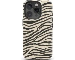 VivaLora Tough Telefoonhoesje iPhone 16 Pro met MagSafe - Wild Lines Zebra Print - 2-in-1 Phone Case - Hard Case & Siliconen Backcover - Extra Bescherming - Shockproof Cover - Zwart/Wit Zebraprint
