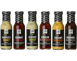 Holy Smoke BBQ - Sauce 6-pack - Mix set - Originaliteit BBQ Sauce - Red Dragon Sauce - Classic Range - Chipolte Honey - Creamy Sriracha - Chunky Ketchup