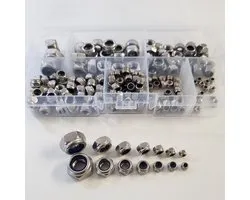 200 stuks DIN985 zeskantmoeren - zelfborgende moeren standaard A2-70 304 RVS - roestvrij stalen moeren assortiment set | zelfborgende stopmoeren zeskant schroefmoeren M2 M2.5 M3 M4 M5 M6 M8