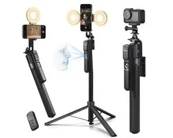 Ring Light Statief - Selfie Stick - Content Maken - AI Gezichtsherkenning - 180 cm - Zwart