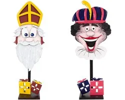 Sint en Piet hoofd van hout 50cm x 17cm