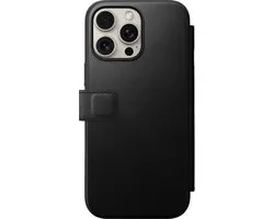 Nomad Hoesje Geschikt voor Apple iPhone 16 Pro Max | Modern Leather Folio | Compatibel met MagSafe en Draadloos Opladen | Book Case met Pasjeshouder | Echt Leer - Zwart