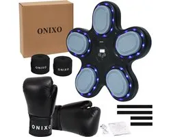ONIXO Machine de boxe - Entraîneur de boxe électronique - Bluetooth et LED - Incl. Gants de boxe 14 oz, sangles de boxe et support mural - 9 modes d'entraînement - 9 niveaux de vitesse - Sac de frappe