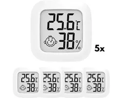 Knaak Hygrometer Set van 5 - Thermometer Binnen - Luchtvochtigheidsmeter - Wit- Incl. Piles & Bandes adhésives