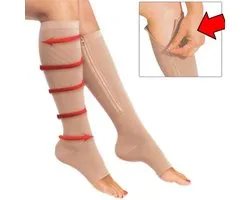 Bas de compression beige - Bas - S/M - Bas beige - Bas d'avion - 2 paires - Bout ouvert - Chaussettes d'avion - Chaussettes de compression - Bas hauts - Fermeture éclair - CHPN