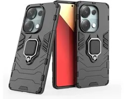 MobyDefend Hoesje - Geschikt voor Xiaomi Redmi Note 13 Pro 4G - Dubbelgelaagde Pantsercase Met Standaard - Zwart