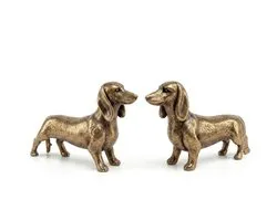 Figurine chien teckel doré set de 2 statuette animale décorative figurine chien allongée ornement pour salon bureau et bibliothèque