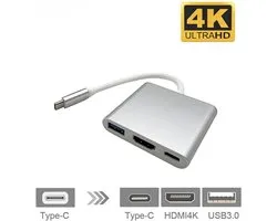 Innerlight® Connect+ USB C naar HDMI Adapter - Type-C to HDMI converter - USB C HUB - USB C naar USB C / USB 3.0 / HDMI - Geschikt voor Apple MacBook Air en Pro - Geschikt voor Samsung - Geschikt voor Microsoft Surface Pro
