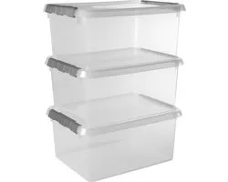 Sunware Comfort Line Opbergbox - 15L - Set van 3 - Transparant/metaal