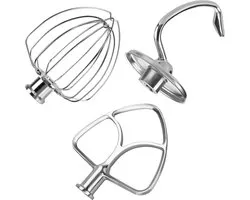 Ensemble d'accessoires 3 pièces en acier inoxydable pour Batteurs pâtissiers à Head inclinable KitchenAid de 4,5 à 5 litres, séries Artisan et Classic par MMOBIEL : Garde à 6 fils K45, batteur plat et crochet pétrisseur – Compatible lave-vaisselle
