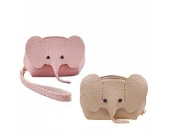 Mini Rugzak/Portemonnee - Cute Elephant Mini Coin Purse - PU Leather Women Small Cosmetic Bags Zipper Pouch Keychain Coin Lipstick Key Cards - Pink & Beige - Trendy Accessoires