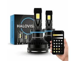 HaloVision Smart H7 LED Koplampen – App-Bediening – Dimbaar en Schakelbaar 3000K tot 6000K – Canbus LED Geel naar Wit Autolampen Set
