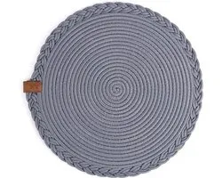 Cotton Place Mat Round Grey Braided - 32 cm - for Dining Table Decoration and Outdoor Table - Fabric Place Mat Wipeable - Non-Slip Mat - Large for Kitchen Table