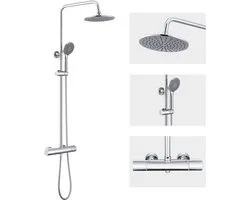 Auralum max Regendouche met Thermostaatkraan - Doucheset Chroom - Regendoucheset - Chroom Douchekolom met Thermostatische Mengkraan - 9 inch Douchekop