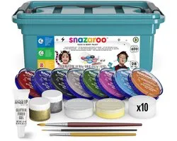 Snazaroo 1172250 Professioneel Face Painting Kit – Compleet Gezichtsschilderingsset voor Scholen, Feesten & Partijen – Huidvriendelijk, Waterbasis & Inclusief Glitter