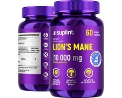 Lion's Mane Pruikzwam Extract – 60 Capsules – Hericium Erinaceus Mushroom Extract Supplement – Hoog gedoseerde Paddenstoelen Capsules – 10.000 mg Dagdosering Equivalent – Vegan Superfood - voor 30 Dagen - Lions Mane - Suplint