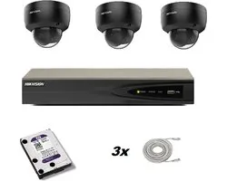 Set met 3 zwarte Hikvision DS-2CD2146G2-I 2.8mm buiten camera’s, Hikvision recorder en Western Digital harde schijf