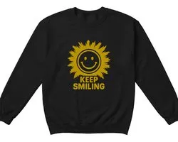 Grappig Smiley Sweater – KEEP SMILING – Cheerful Outfit – Unisex Sweater voor Dames & Heren – Leuk Cadeau