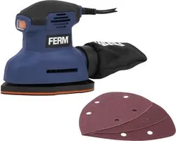 FERM- PSM1039 - Vlakschuurmachine - Deltaschuurmachine - 140W - Schuurzool: - 140x100mm - 12.500/min - Klittenband - 2m kabel - Softgrip - Stofzak - 3 schuurvellen - Palm schuurmachine -Detail palm sander