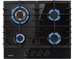 Klarstein Gaskookplaat Ignito 4 pits – Inbouw – Geschikt voor thuis & camper – RVS – Voor propaan en aardgas (LPG) – Met wokbrander – 8100 W,6 kW 100 cm - voor Keuken - Zwart - glas - Gas Hob - Gas Kookveld - Gasfornuis