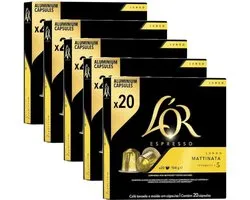 L'Or Espresso Lungo Mattinata - Multipack - 100 (5x20) capsules de café compatibles avec la machine à café Nespresso