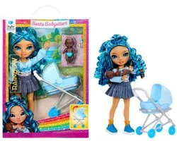 Rainbow High Junior High Jr. High Bestie Babysitters – Skyler Bradshaw (blauw) - Modepop 23 cm met baby, fles en kinderwagen - Vanaf 4 jaar