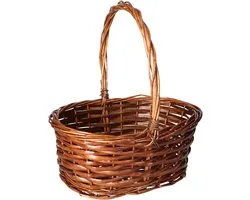 CM Panier pique-nique avec anse - acajou - osier - 27 x 21 x 14 cm - panier de courses - panier en osier