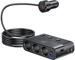 3Mk Car Power Splitter 120W Pd Qc Pps Usb 3A1C3Socket Black