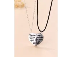 Bixorp Friends BFF Collier pour 2 avec Coeur "Together Forever Never Apart" - Argent & Zwart - Cadeau Couple