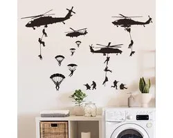 Stickers muraux Soldat & Hélicoptère pour chambre de garçon - Decals armée en vinyle pour chambre d'enfant et bureau