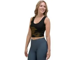 CropTop - design - Lines 4 Peace  - Dry Fit - High Performance - 4way stretch - unieke print - UPF 50+ - Hardloop - Yoga - Fitness - Dans - Pilates - Training - Sport Top - zwart hazelnoot bruin - dames - maat S