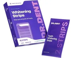 DRDENT Paarse Tandenbleekstrips – 21 Toepassingen – Zacht voor het glazuur – Dr dent whitening strips purple - Tanden bleken zonder gevoeligheid – Pijnloos bleken – Verpakking van 42 strips + mondopener