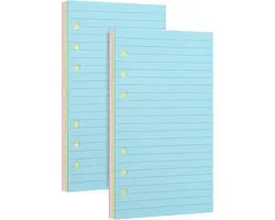 Recharge de papier ligné A5, pages colorées pour carnet rechargeable A5 à 6 anneaux, inserts de recharge perforés à 6 trous, 2 paquets (chacun contient 50 feuilles/100 pages)
